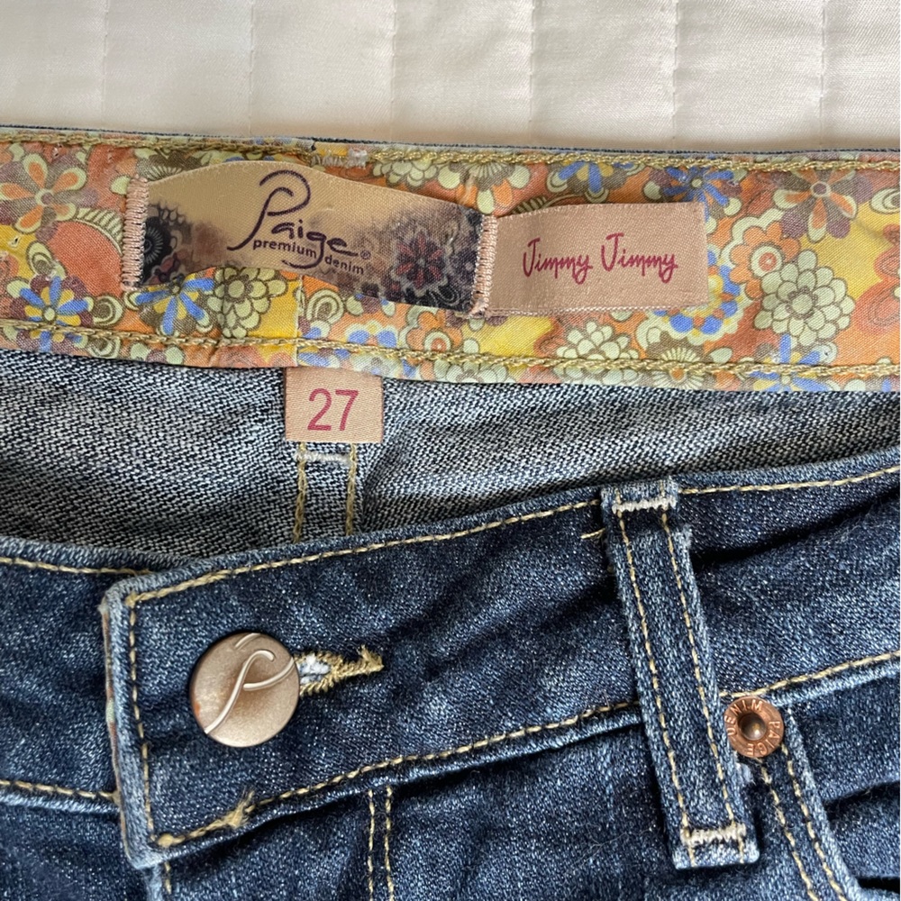 Paige Jimmy Jimmy Denim Cutoff Med to High Rise Shorts Raw Hem Blue Size 27 - Picture 2 of 8
